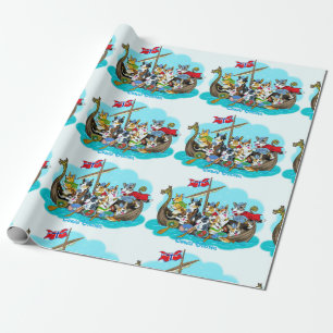 Papel De Presente Navio Viking cheio de Corgis