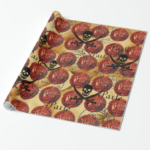 PAPEL DE PRESENTE NAVIOS-PIRATAS,CRÂNIO,ESPÉCIES,PIRATAS MAPAS DE 