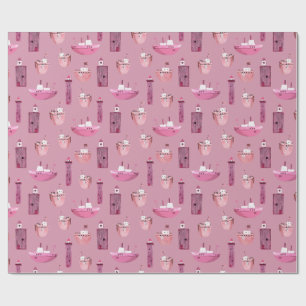 Papel De Presente Navios Rosa E Faróis De Madeira Rosa Posta