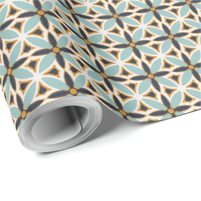 Papel De Presente Navy and teal green textured mosaic Wrapping Paper (Ponta do rolo)