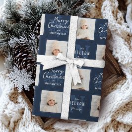 Papel De Presente Navy Merry Christmas Calligraphy Family 2 photo