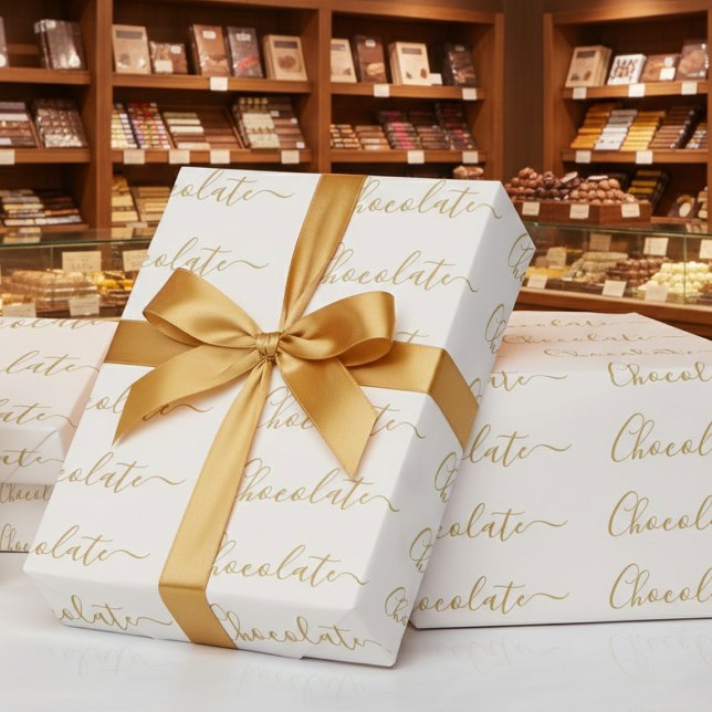 Papel De Presente Negócios de Chocolate em Grafia Elegante em Ouro B (Criador carregado)