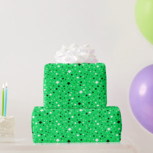 Papel De Presente Negra e White Stars em Neon Green