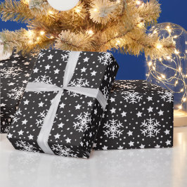 PAPEL DE PRESENTE NEGRO COM NEVES DE NATAL BRANCO