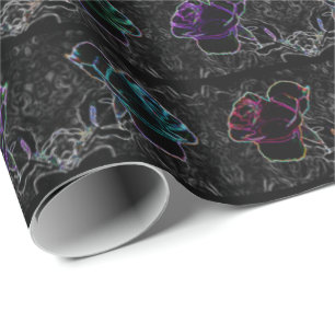 Papel De Presente Neon, Abstrato Rosas a preto 30" x 6' Roll of