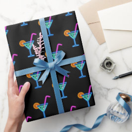 Papel De Presente Neon Birthday Coctail Em Preto