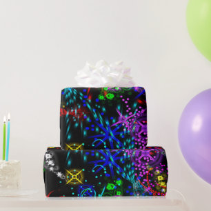 Papel De Presente Neon Color Stars Swirl Paint Psychedelic
