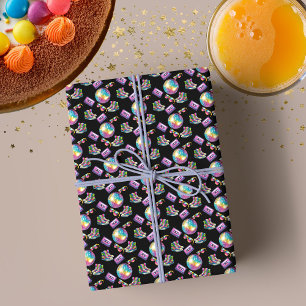 Papel De Presente Neon Disco Aniversário dos anos 90