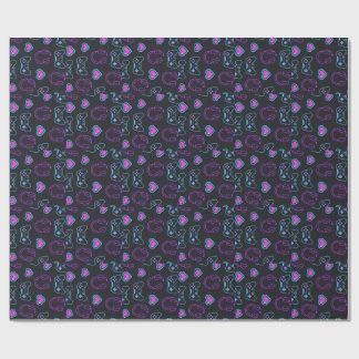 Papel De Presente Neon Gamer Controller and Hearts Pattern
