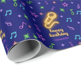 Papel De Presente Neon Glow Cantando Nome Karaoke Aniversário