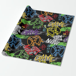 Papel De Presente Neon Graffiti Gaming Pattern
