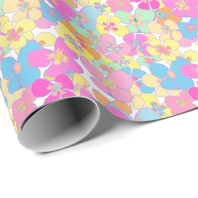 Papel De Presente Neon Modern Retro Pansor Floral (Ponta do rolo)