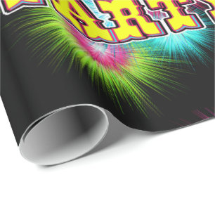 Papel De Presente Neon Multi Color Starburst Paint Splatters Party