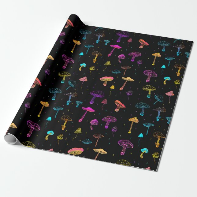 Papel De Presente Neon Mushroom Wrappaper (Desenrolado)