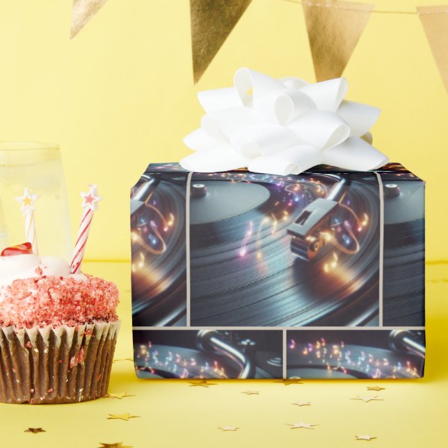 Papel De Presente Neon Musical Notes On Turntable (Festa de aniversário)