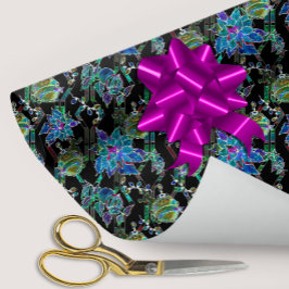 Papel De Presente Néon Negra Brilhante Xmas Poinsettia Ornamento