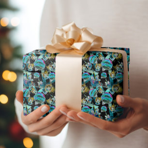 Papel De Presente Néon Negro Luz Brilhante Ornamento do Globo de Nat