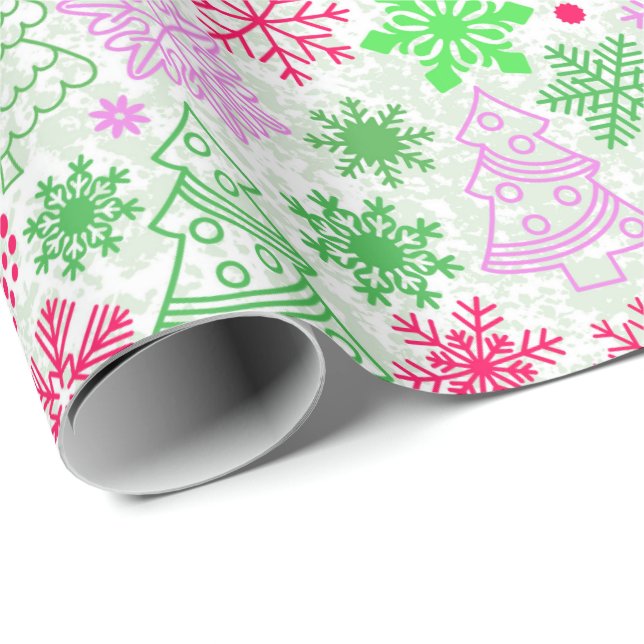 Papel De Presente Neon Pink e Green Christmas (Ponta do rolo)