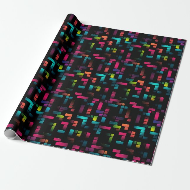 Papel De Presente Neon Pixel Brick (Desenrolado)