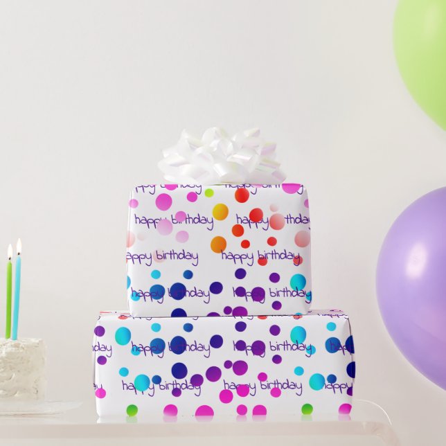 Papel De Presente Neon Rainbow Birthday Bolinhas (Presentes para festas)