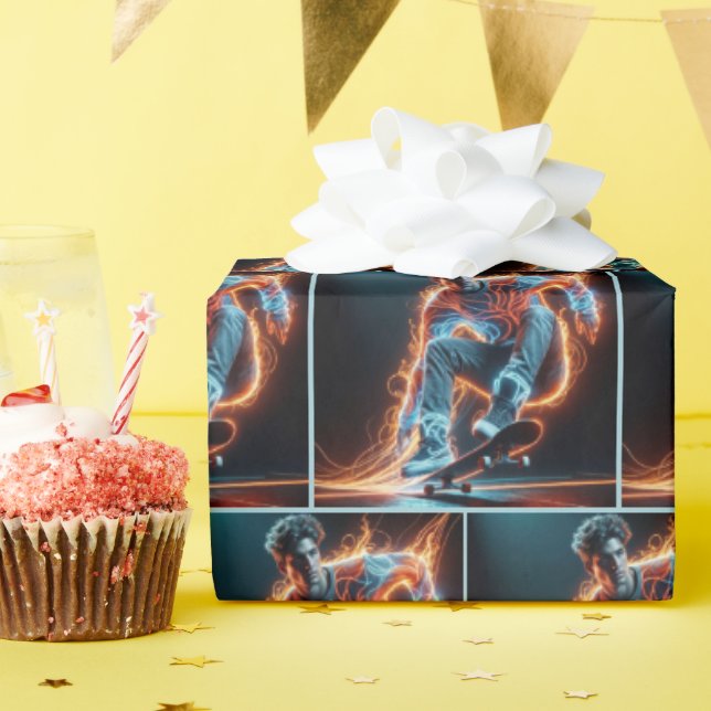 Papel De Presente Neon Skateboarder Com Traços De Luz Fiáveis (Festa de aniversário)