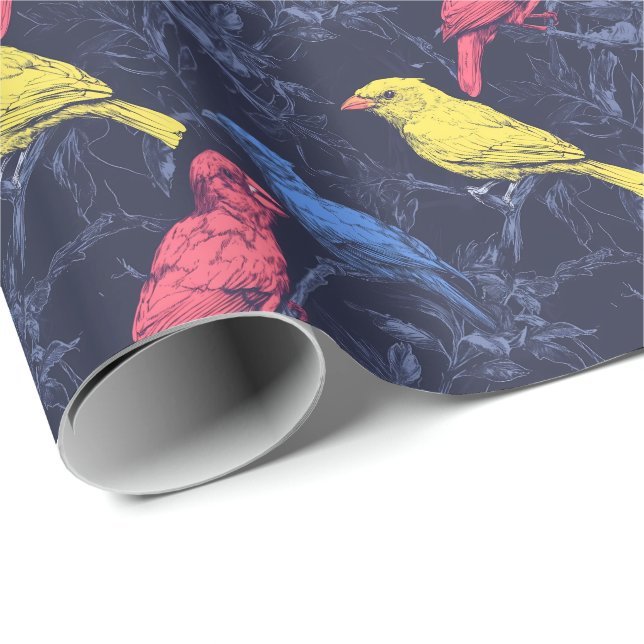 Papel De Presente Neon Songbirds Botanical Wrapping Paper (Ponta do rolo)