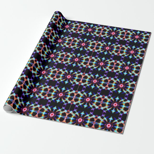 Papel De Presente Neon Starburst Kaleidoscope (Desenrolado)