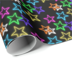 Papel De Presente Neon Stars On Black