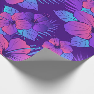 Papel De Presente Neon Tropical Hibiscus Wrappaper