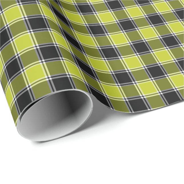 Papel De Presente Neon Yellow e Black Checking Xadrez (Ponta do rolo)