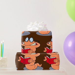 Papel De Presente Nerdy Bookworm Lendo Um Livro