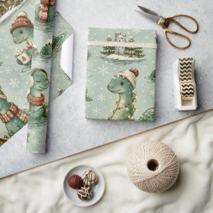 Papel De Presente Nessie do Natal Monstro do Lago Ness Aconchegante