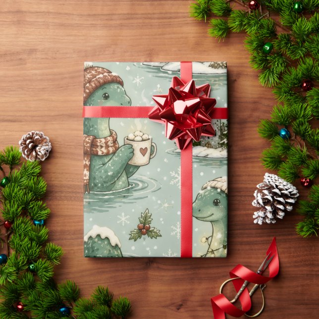 Papel De Presente Nessie do Natal Monstro do Lago Ness Aconchegante  (Presente de Natal)
