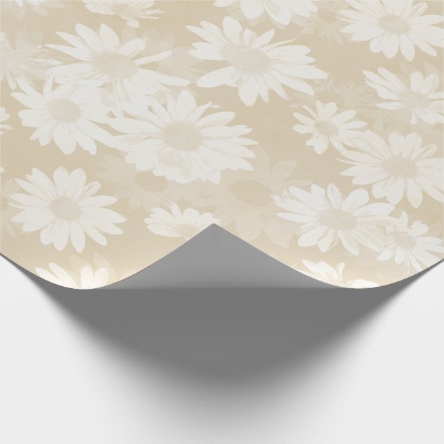 Papel De Presente Neutral Tan White Daisies Floral (Ponta)