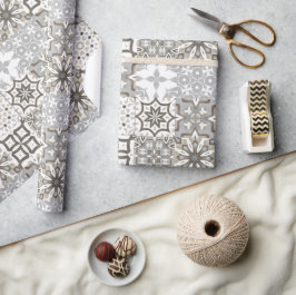 Papel De Presente Neutro, bege, cinza, azulejos marroquinos