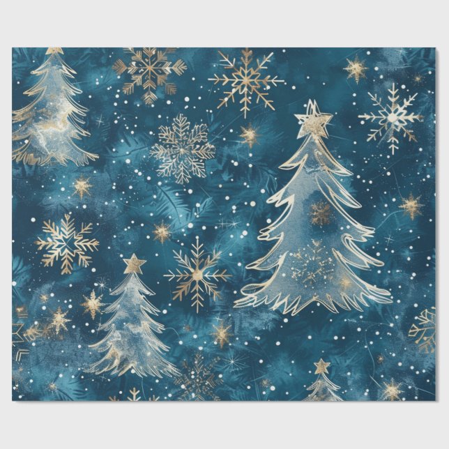 Papel De Presente Neve À Noite em Árvores de Natal Em Grande Escala (Aberto)