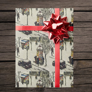 Papel De Presente Neve Coberta de 1920 City Street Cars Winter Birth