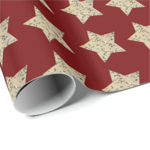 Papel De Presente Neve com estrelas cintilantes em vermelho