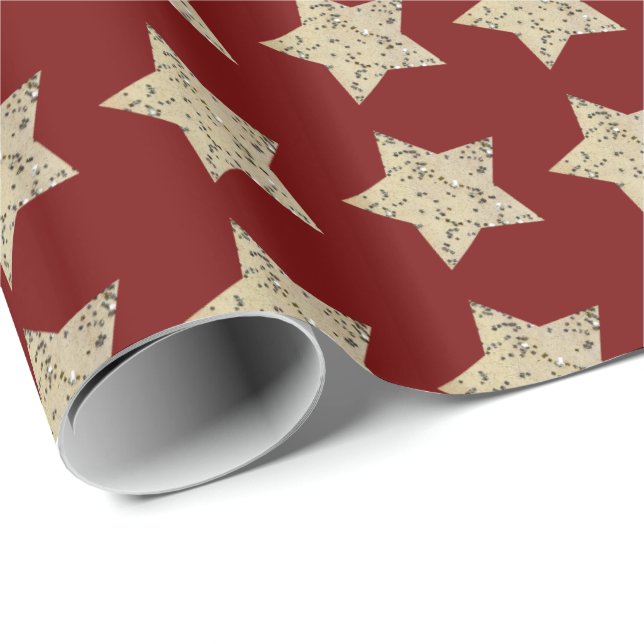 Papel De Presente Neve com estrelas cintilantes em vermelho (Ponta do rolo)