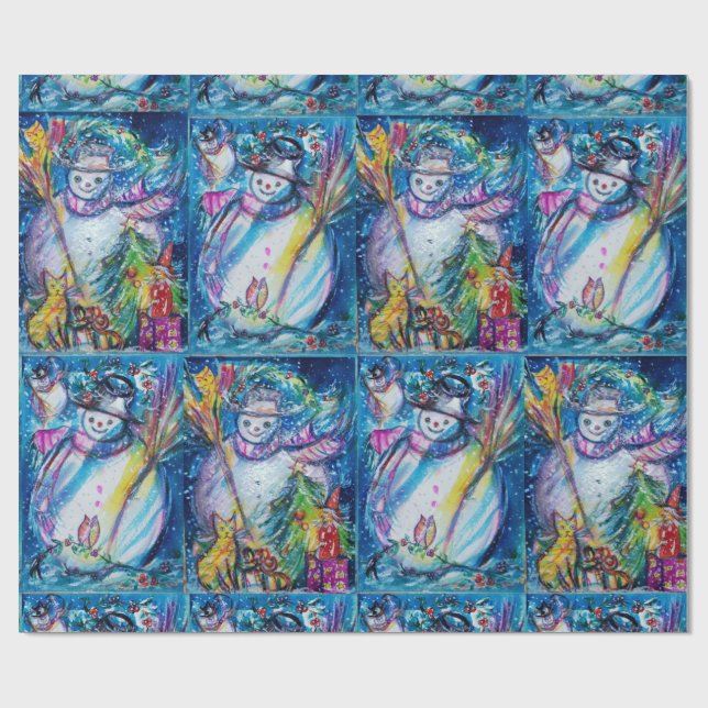 PAPEL DE PRESENTE NEVE COM OWL, ÁRVORE DE NATAL E BRINQUEDOS (Aberto)