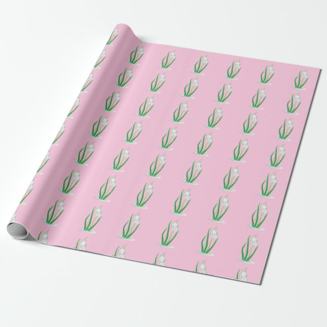 Papel De Presente Neve de Primavera (Galanthus nivalis) Rosa Pastel (Desenrolado)