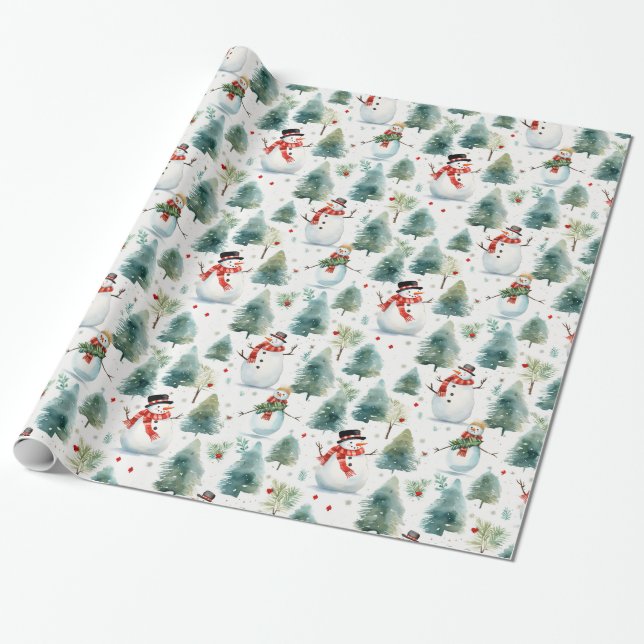 Papel De Presente Neve e Árvore de Natal (Desenrolado)