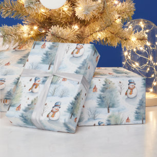 Papel De Presente Neve e Árvores de Natal