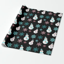 Papel De Presente Neve e Flocos de Neve, Teal e Natal Rosa