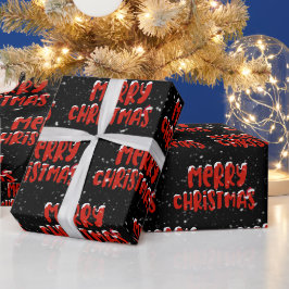 Papel De Presente Neve Feliz de Natal em Preto