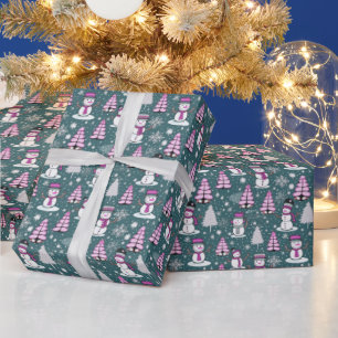 Papel De Presente Neve Moderno Árvores de Natal Verde Natal