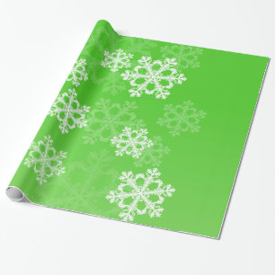 Papel De Presente Neve Verde Branca Flocos Minimalistas de Natal