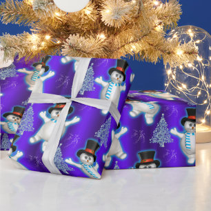 Papel De Presente Neves Dançando Bonitos no Natal Azul