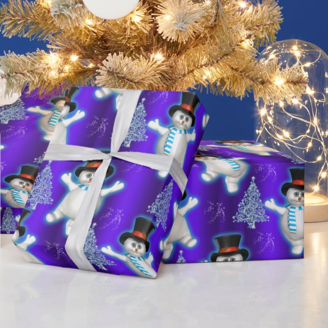 Papel De Presente Neves Dançando Bonitos no Natal Azul (Criador carregado)