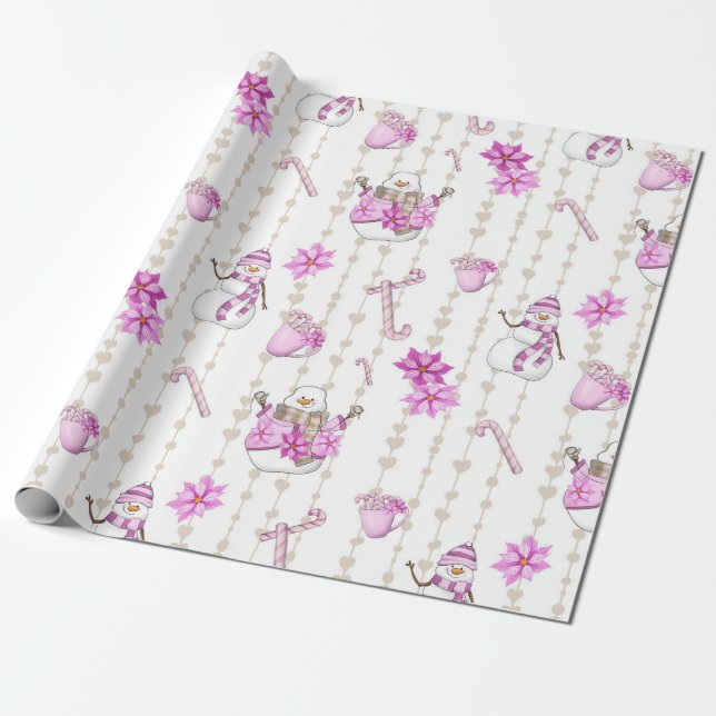 Papel De Presente Neves Rosa de Natal Russo e Flocos de Neve (Desenrolado)